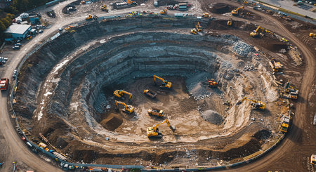 Aerial view of a construction site. Heavy machinery at work.の素材