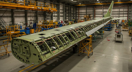 Interior of a modern factory for the production of passenger aircraftの素材