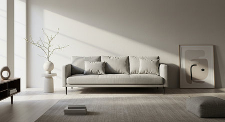 interior design modern living room with white sofa 3d render illustrationの素材