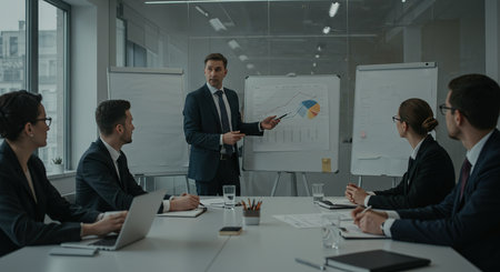 business team discussing new ideas at meeting in modern office, focus on businessmanの素材