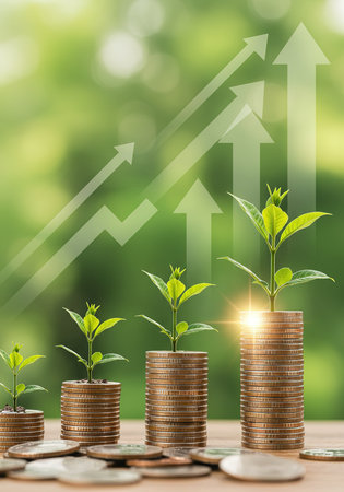 Investment to green business concept, Coins graph stock market and growthの素材