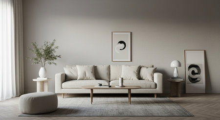 interior with sofa and coffee table, 3d render illustration mock upの素材