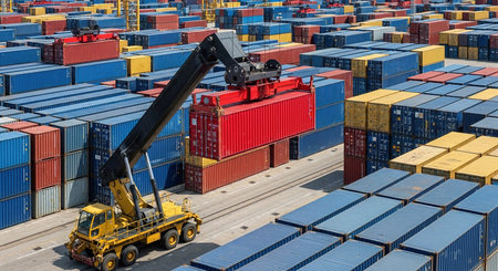 Container terminal for loading bulk cargo by ship cranes and grabs.の素材