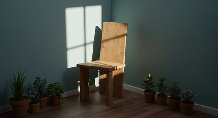 Wooden chair in the room with green wall and window. 3d renderingの素材