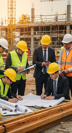 Group of engineers and architects working on construction site. Engineering concept.の素材