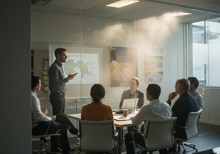 Group of a young business people discussing business plan  in the officeの素材