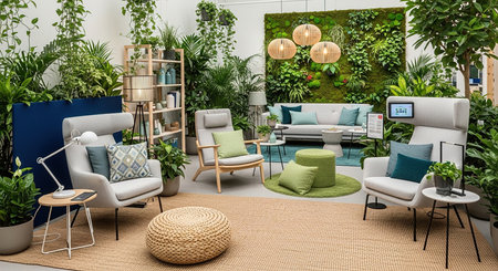 Interior design of a modern living room with a sofa and armchairsの素材