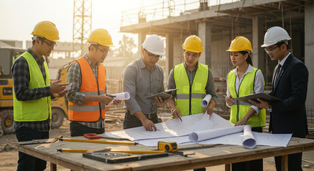 Group of engineers and architects working at construction site. Engineer and Architect concept.の素材