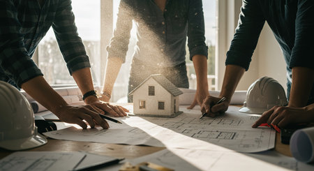 Architects and engineers are working on the construction of a new house.の素材