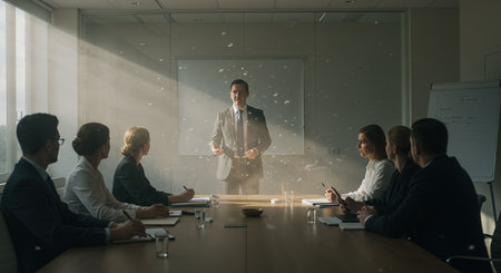 Businessman making presentation in conference room at office. Business meeting concept.の素材
