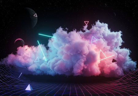 Futuristic polygonal space background with planets and stars. 3d renderingの素材