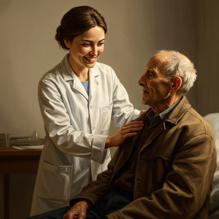 Doctor examining senior patient in hospital. Healthcare and medical service. Doctor examine old man.の素材