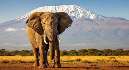 Elephant with Mount Kilimanjaro in the background, Tanzaniaの素材