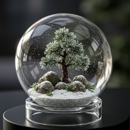 Snow globe with pine tree inside. Christmas and New Year concept.の素材