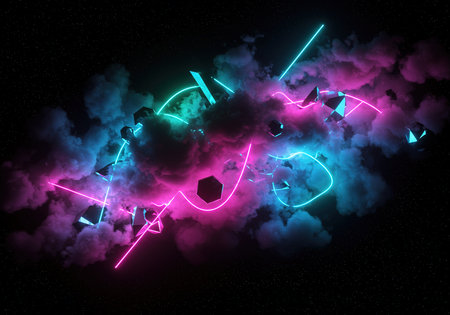 Neon abstract background. 3d rendering, 3d illustration.の素材