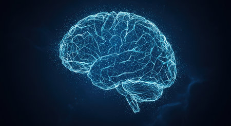Abstract human brain on blue background. Artificial intelligence concept. 3D Renderingの素材