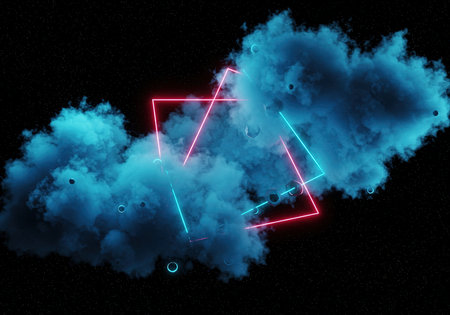 Abstract background with neon light and smoke. 3d rendering, 3d illustration.の素材