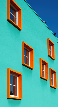 Colorful windows on a building in the city of Reykjavikの素材