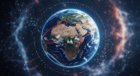 Global network connection covering the earth 3D rendering elements of this image furnished by NASAの素材