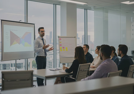 Group of a young business people discussing business plan  in the officeの素材