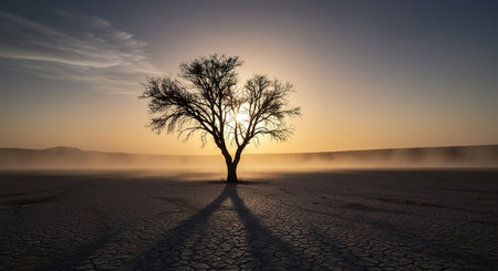 Lonely tree in the middle of the desert at sunset.の素材