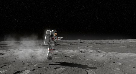 Astronaut on the moon surface. Mixed media. Mixed mediaの素材