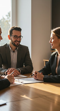 Image of a group of business people discussing business plan at office.の素材
