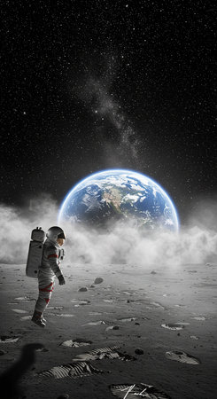 Astronaut in spacesuit against the background of the planet.の素材