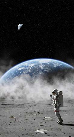 Astronaut on the moon surface. Mixed media. Mixed mediaの素材