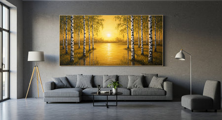 Modern bright interiors 3D rendering illustration with mockup poster frameの素材