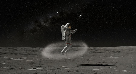 Astronaut on the moon. Mixed media. Mixed media. Mixed mediaの素材