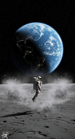 Astronaut on the moon surface. Elements of this image are furnished by NASAの素材