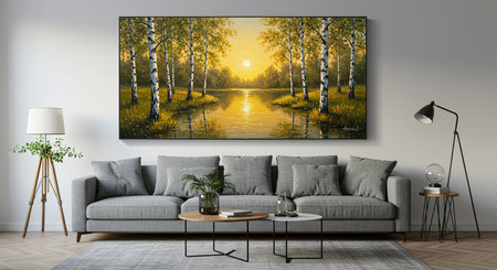 interior with grey sofa and black coffee table. 3d illustrationの素材