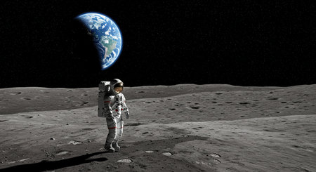 Astronaut on the moon surface. Mixed media. Mixed mediaの素材