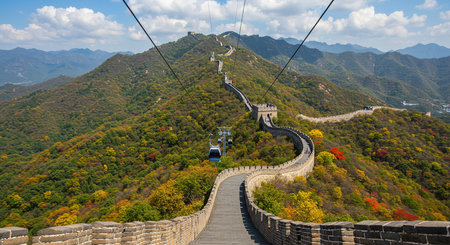 Majestic Great Wall of China in autumn. Panoramic viewの素材
