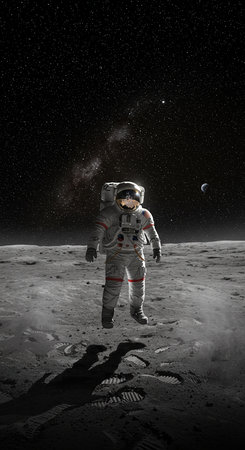 Astronaut in outer space against the background of the moon.の素材