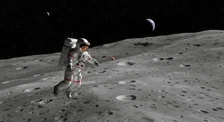 Astronaut in outer space against the background of the moon.の素材
