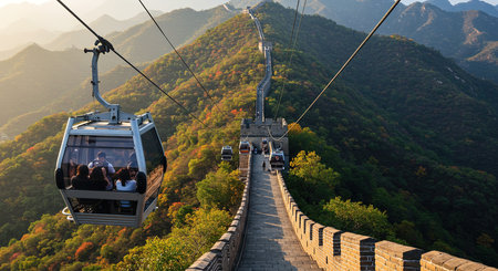 The Great Wall of China at Mutianyu National Park in autumnの素材