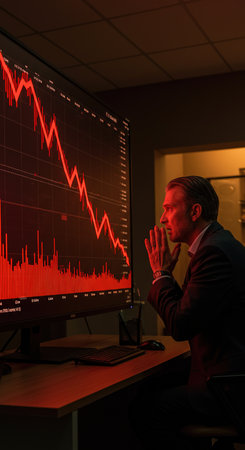 Businessman analyzing stock market data on computer monitor. Stock market trading concept.の素材