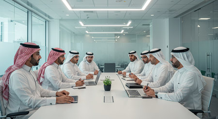 Group of arabic business people in a meeting in the officeの素材