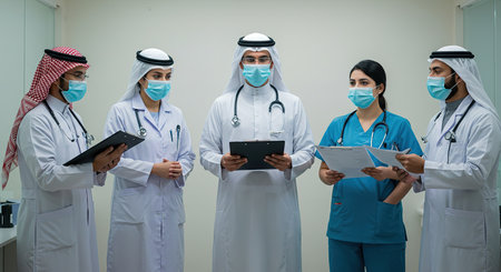 Group of doctors and nurses with stethoscopes in the hospitalの素材
