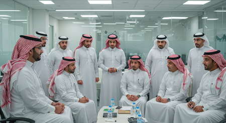Multiethnic group of people in a meeting in a modern officeの素材