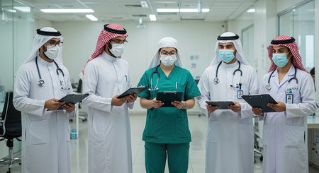 Portrait of a team of arabic doctors working in hospitalの素材