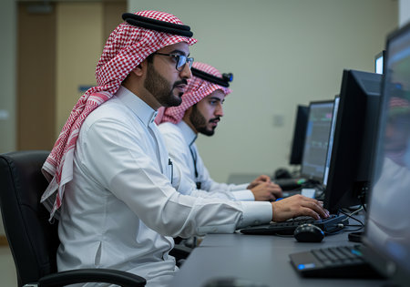Arabic businessmen working on computers in a modern office - Business peopleの素材