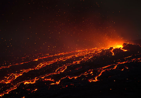 Volcanic eruption in the crater of Mount Etna, Sicily, Italyの素材
