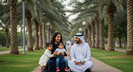 Arabic family spending time together in the park - Parents with their childrenの素材