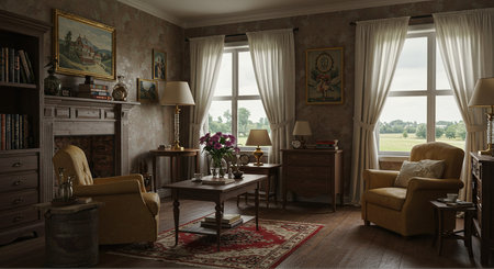 Interior of the living room. 3D render. Vintage style.の素材
