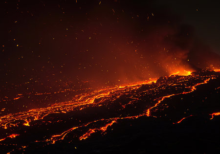 Volcanic eruption in the crater of Mount Etna, Sicily, Italyの素材