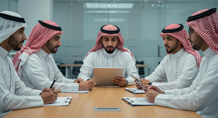 Multiethnic group of arabic business people working in the officeの素材