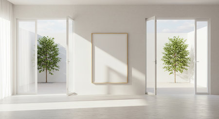 Modern bright interiors 3D rendering illustration mockup computer generated imageの素材